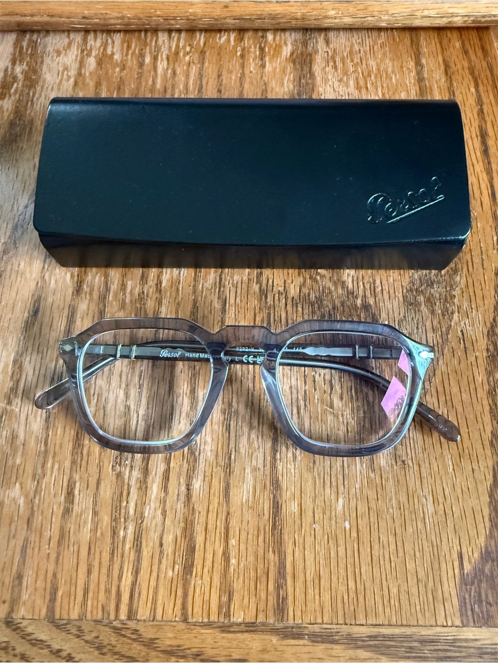 Persol Men's Clear Gray Square-Blend Eyeglasses